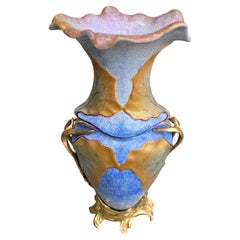 Italian Art Nouveau Style Porcelain and Gilt Bronze Vase by Mangani Firenze
