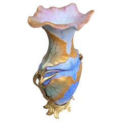 Italian Art Nouveau Style Porcelain and Gilt Bronze Vase by Mangani Firenze