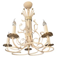Mid-Century Italian Florentine Five-Light Chandelier in Cream Lacquered Metal