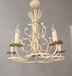 Mid-Century Italian Florentine Five-Light Chandelier in Cream Lacquered Metal