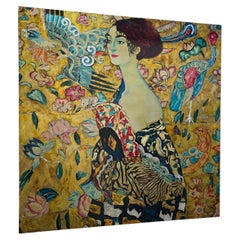 Große Tafel aus Lack und Perlmutt nach Gustav Klimts „Dame mit Fächer“