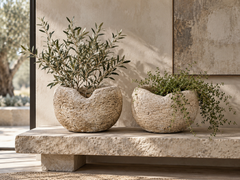 Pair of French 19th Century Hand-Carved Porous Limestone Basins / Planters