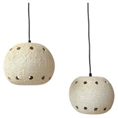 Pair of French Brutalist Ceramic Pendant Lights, 1970s