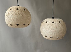 Pair of French Brutalist Ceramic Pendant Lights, 1970s