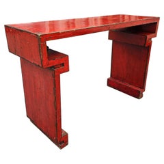 Rare Chinese Red Lacquer Altar Console Table with Architectural Geometric Form