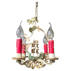 Mid-Century Italian Florentine Toleware Chandelier with Sculptural Galleon Ship