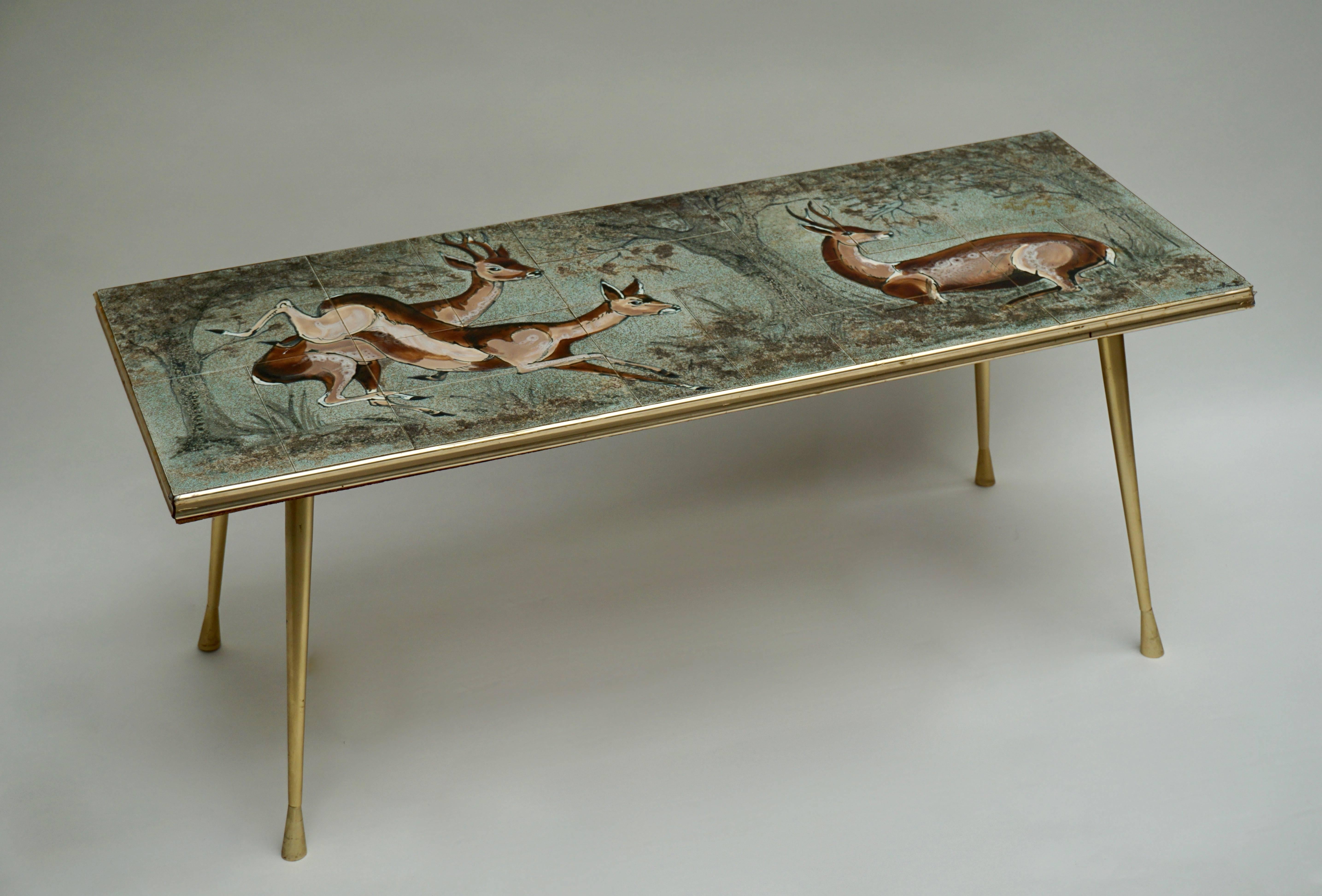 Brass Ceramic Wall Decoration or Coffee Table with Animals