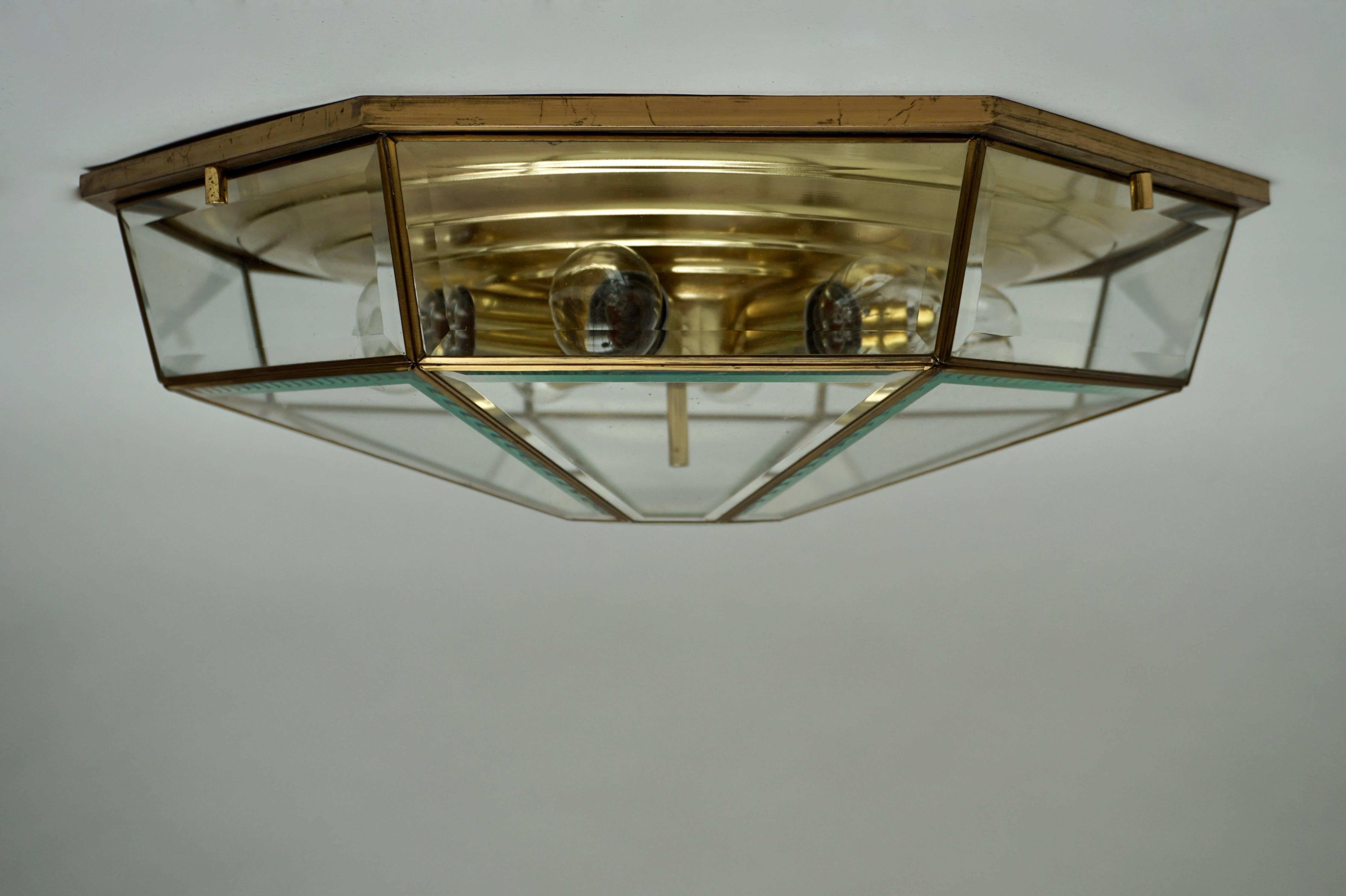 Italian Brass and Glass Flush Mount