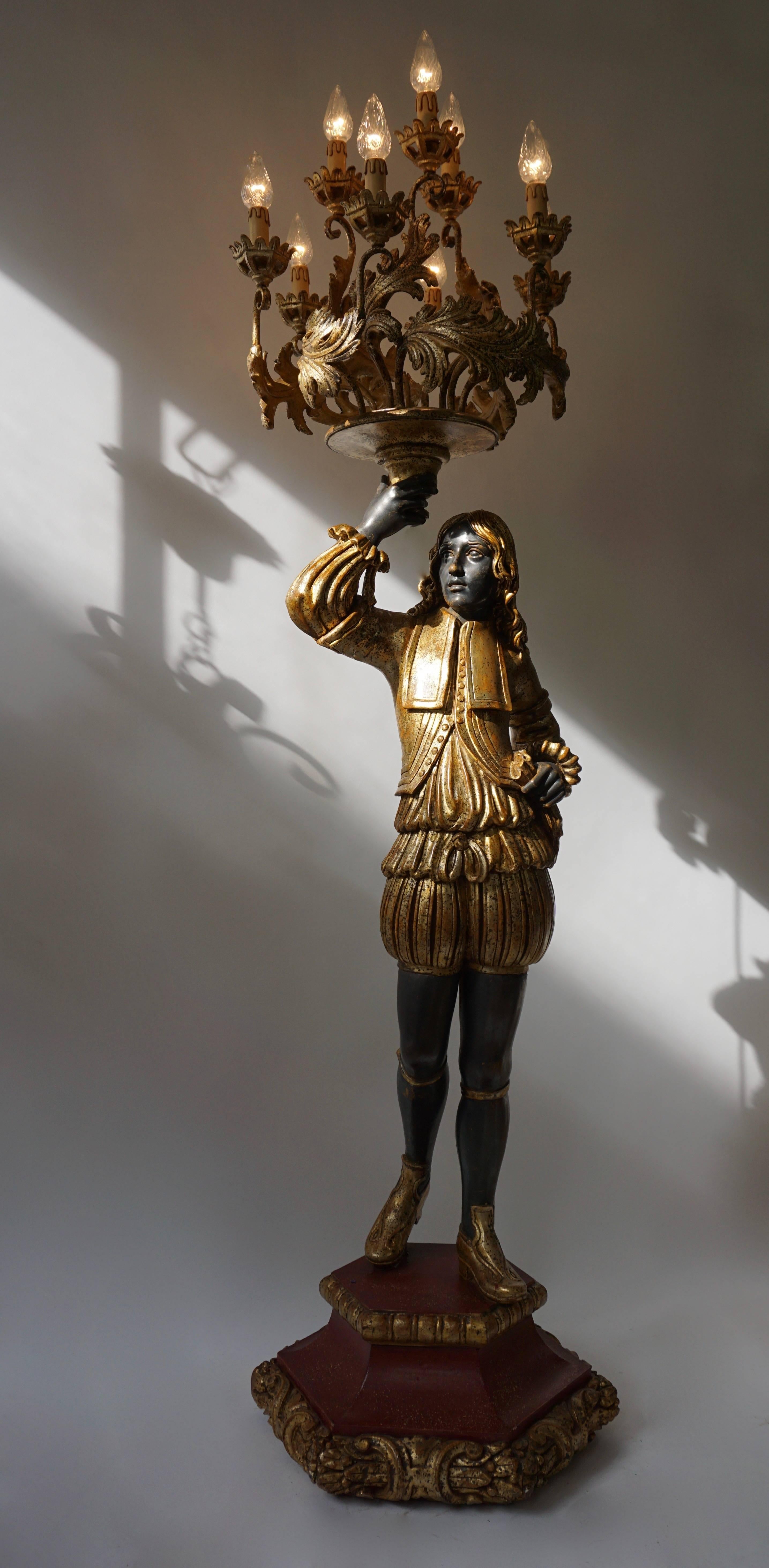 20th Century Hand-Painted and Gilded Venetian Candelabra Floor Lamp