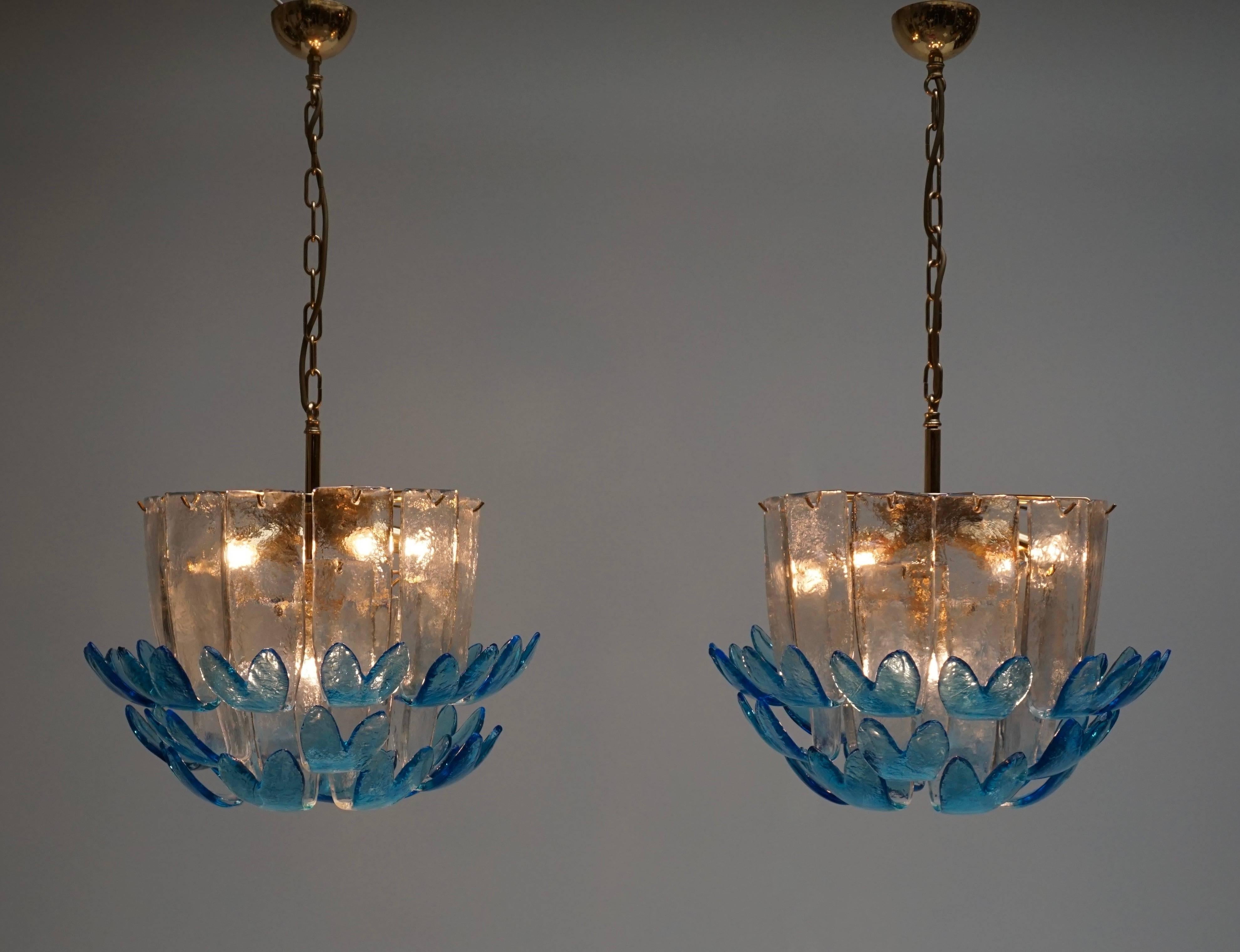 Metal Two Rare Murano Glass Chandeliers by Alfredo Barbini