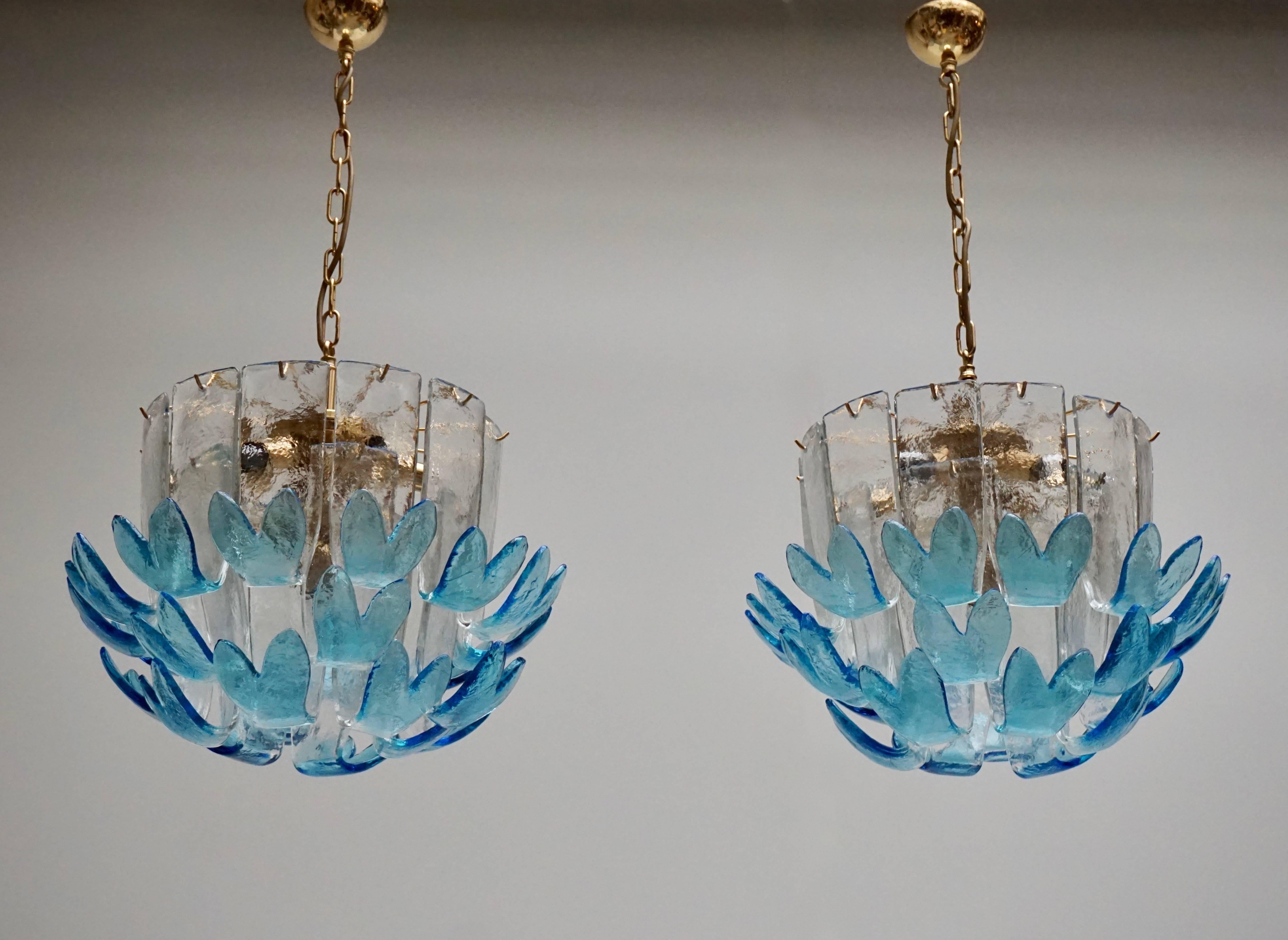 Mid-Century Modern Two Rare Murano Glass Chandeliers by Alfredo Barbini