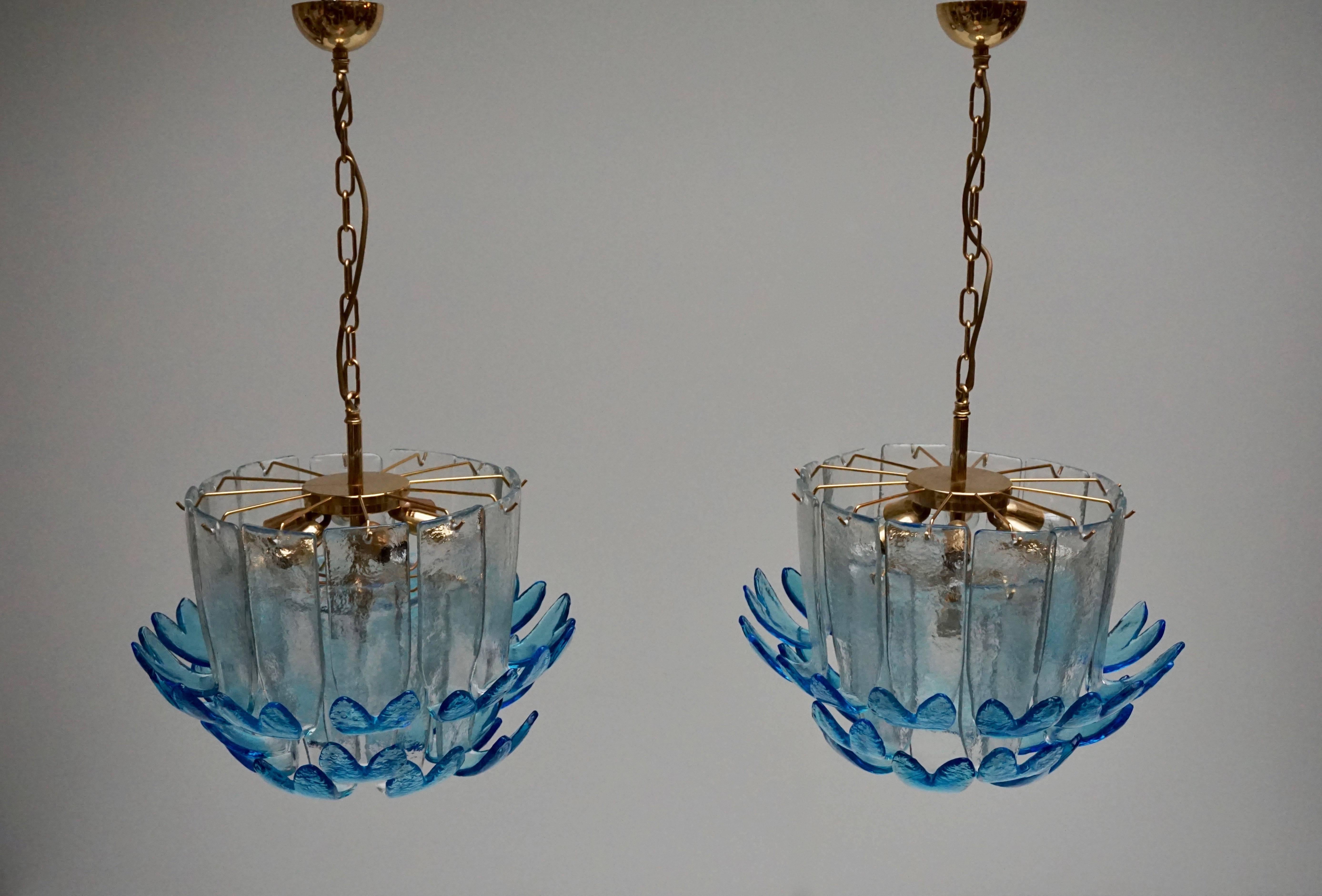 Italian Two Rare Murano Glass Chandeliers by Alfredo Barbini