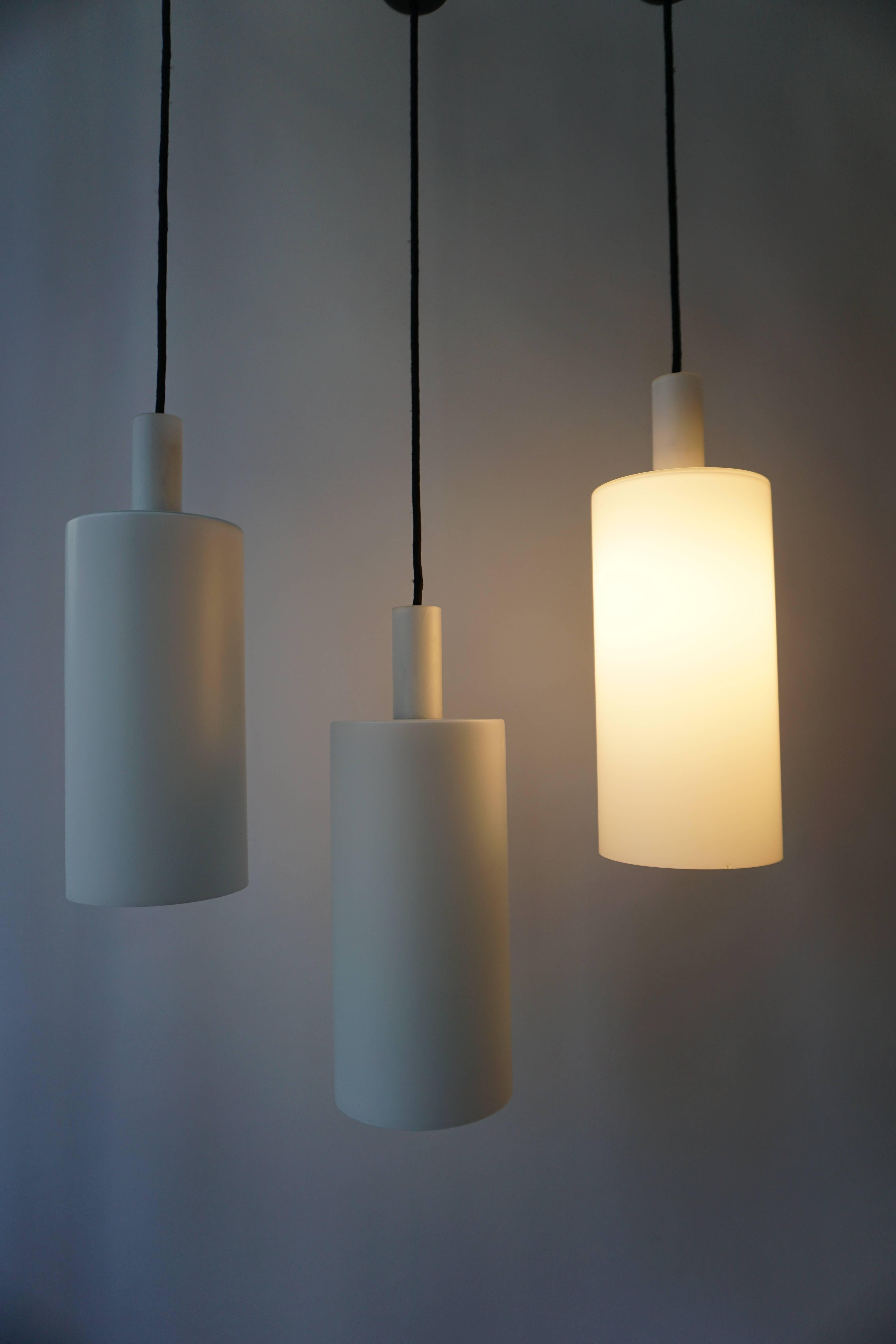 Italian Three Murano Glass Pendant Lights by Vistosi For Sale