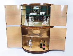Antique Art Deco Burr Walnut Half Moon Cocktail Bar, circa 1930