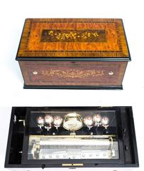 Antique 12 Air, Six Bells and Drum Rosewood Musical Box, circa 1890