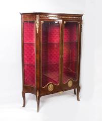 Early 20th Century French Kingwood Marble-Top Vitrine Cabinet