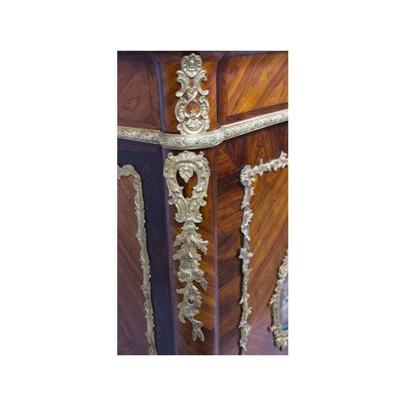 Ormolu 19th Century French Marble Top Walnut Side Cabinet Plaques