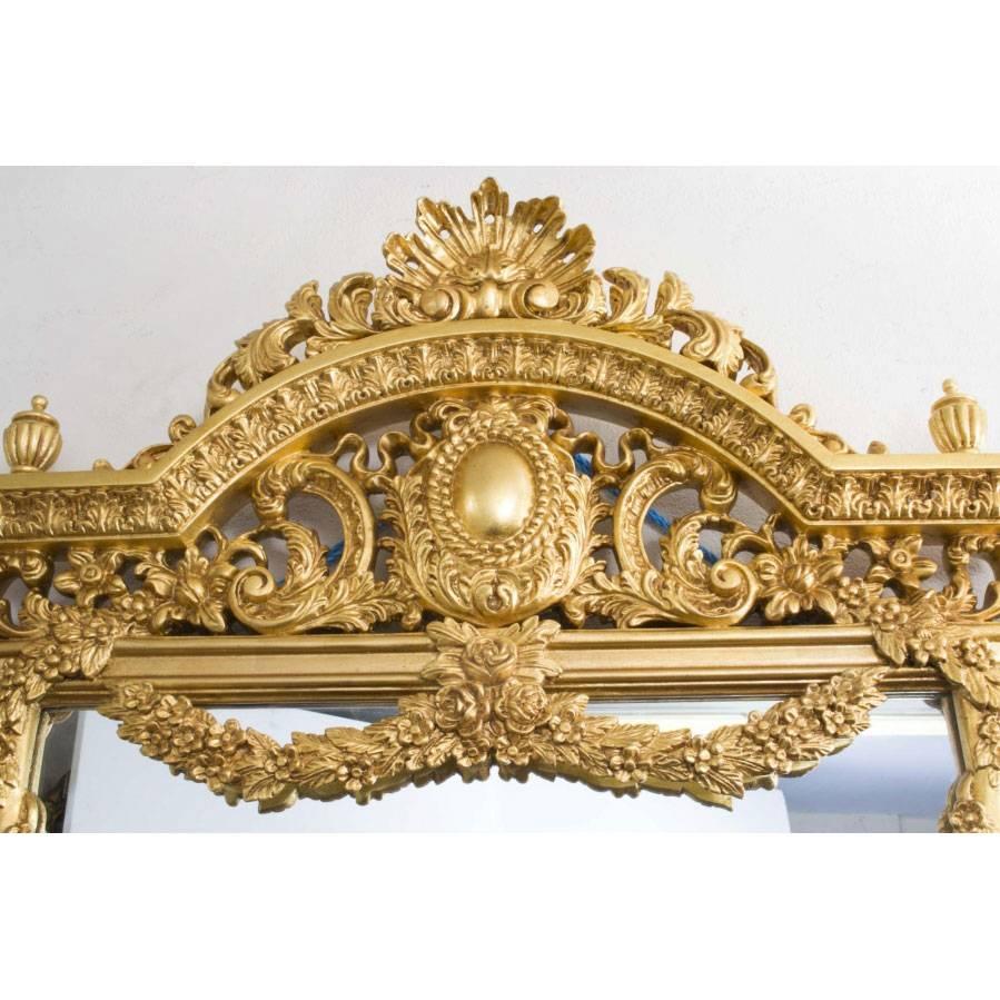 20th Century Magnificent Ornate Large French Carved Giltwood Mirror