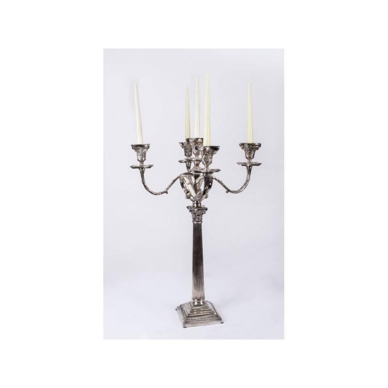 Pair of Huge Silver Plate Corinthian Column Candelabras In Excellent Condition In London, GB