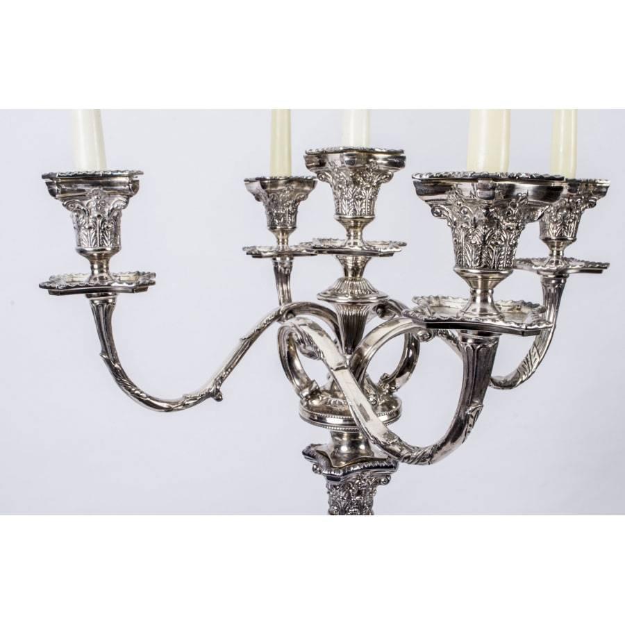 Late 20th Century Pair of Huge Silver Plate Corinthian Column Candelabras