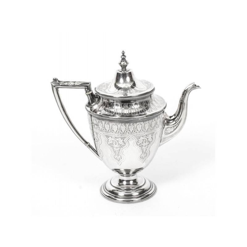Antique Silver Five-Piece Tea Coffee Service and Tray Martin Hall, 1874 2