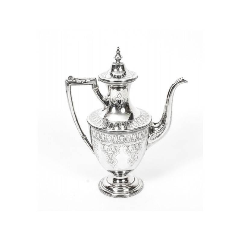 Late 19th Century Antique Silver Five-Piece Tea Coffee Service and Tray Martin Hall, 1874