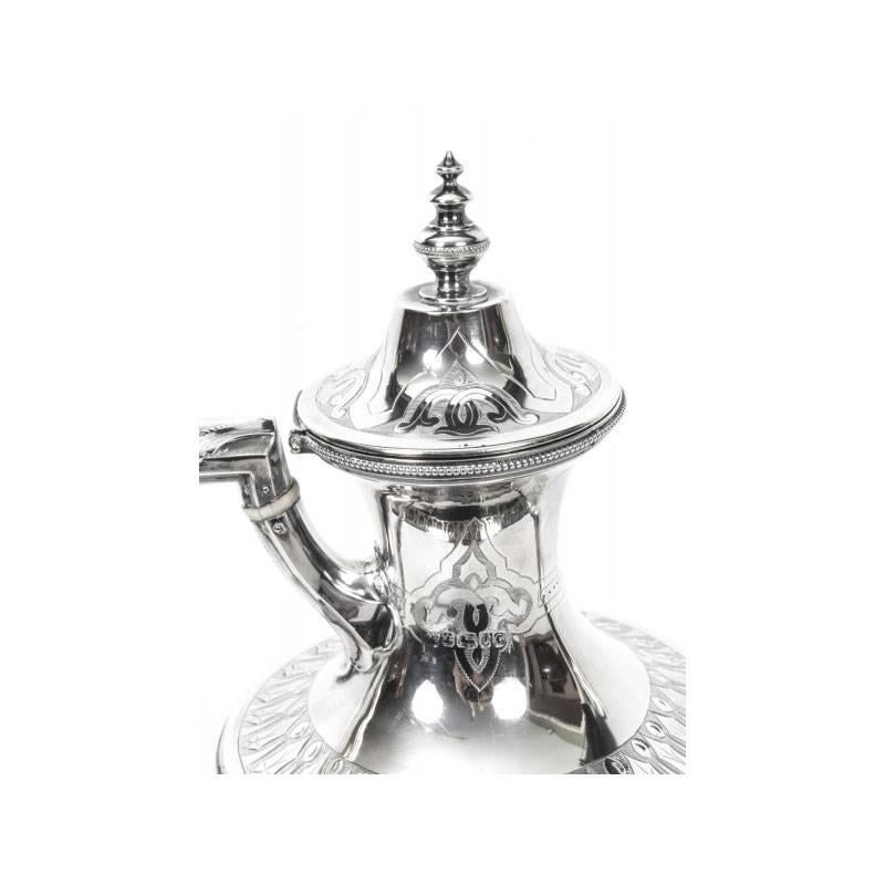 Sterling Silver Antique Silver Five-Piece Tea Coffee Service and Tray Martin Hall, 1874