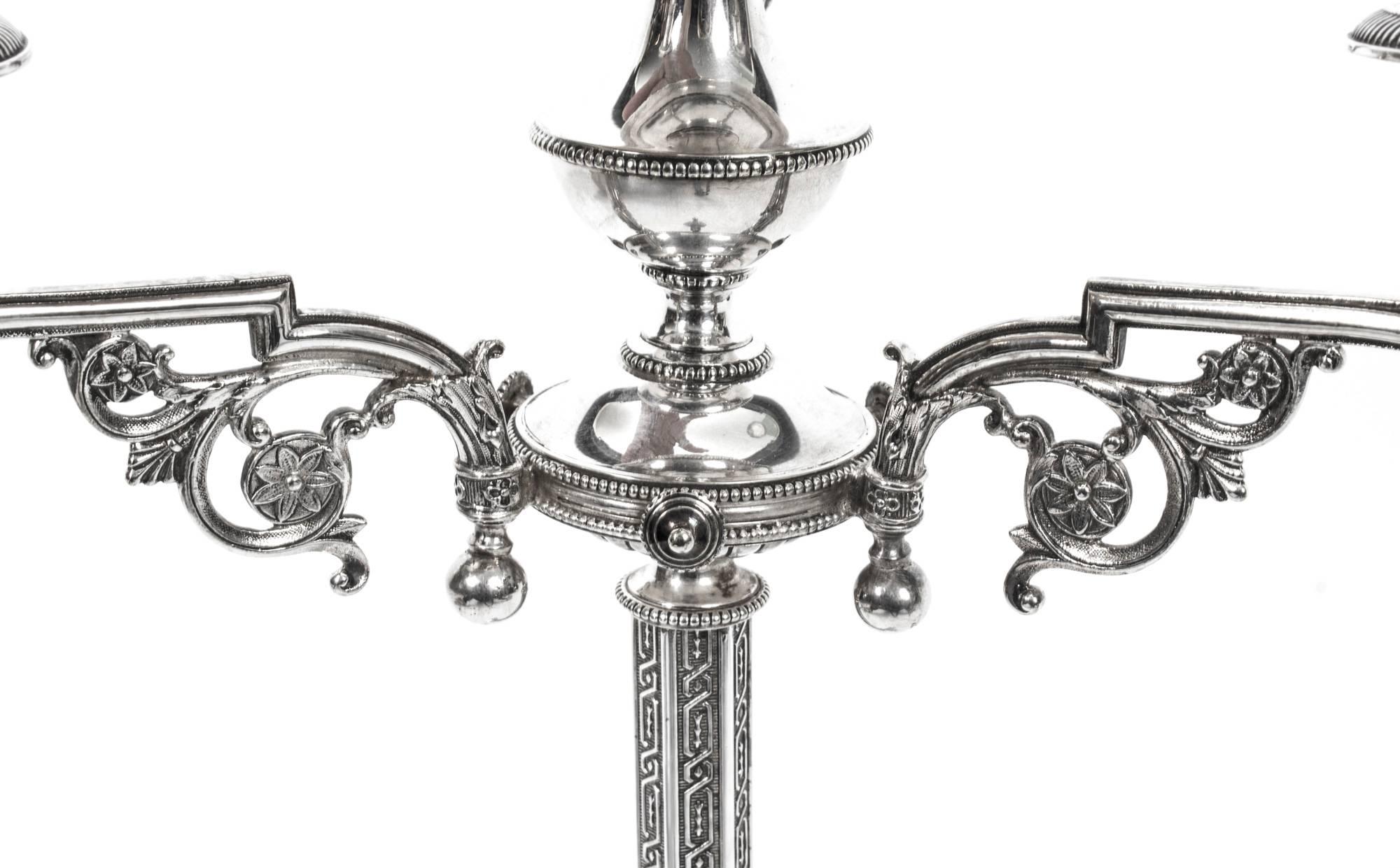 Silver Plate 19th Century Pair of Victorian Four-Light Candelabra H Woodward