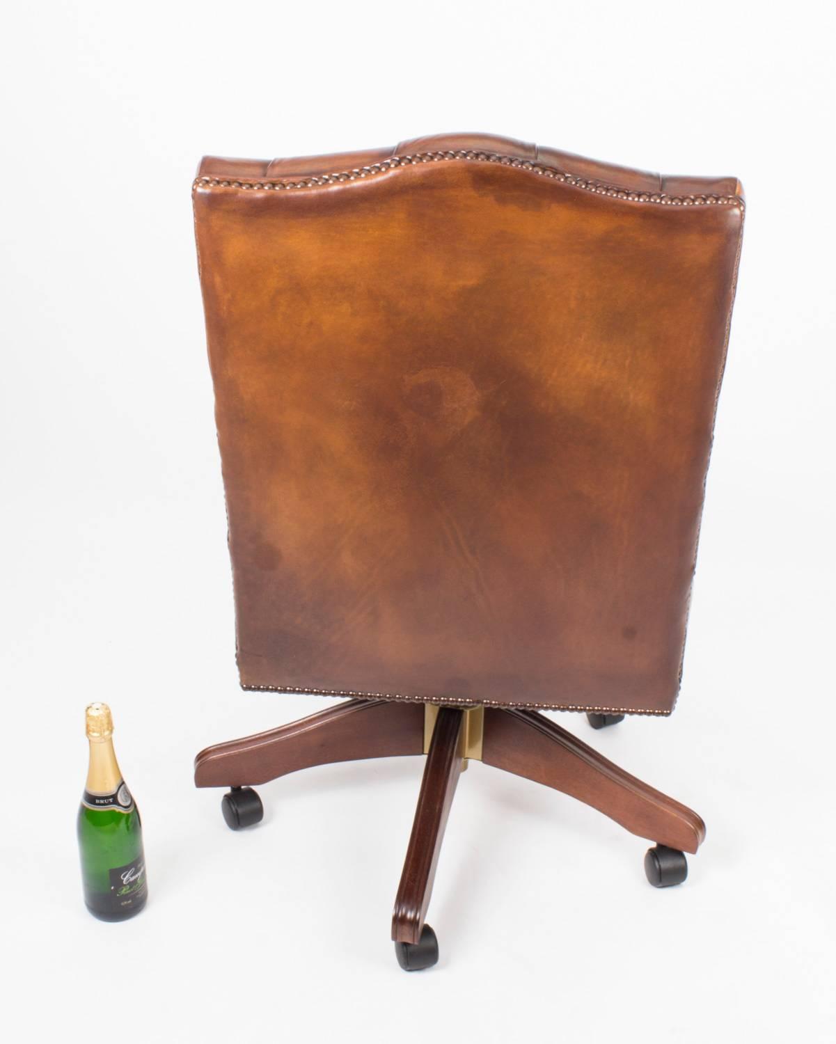 English Handmade Gainsborough Leather Desk Chair Tan Brown For English Handmade Gainsborough Leather Desk Chair Tan Brown For At 1stdibs