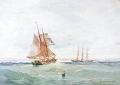 Antique Oil Painting off The Coast William Wilson, circa 1885