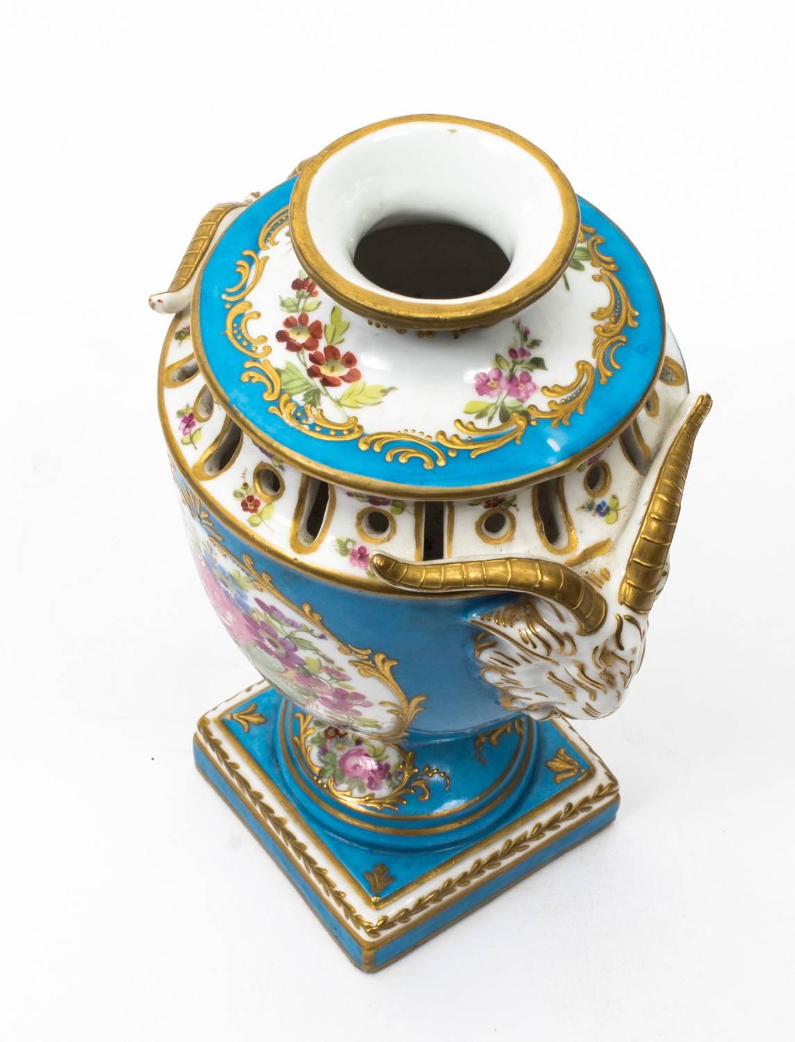 19th Century Pair of Sevres Bleu Celeste Porcelain Pot-Pourri Urns 2