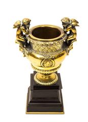 19th Century Pair of French Gilt Bronze Urns with Cherubs