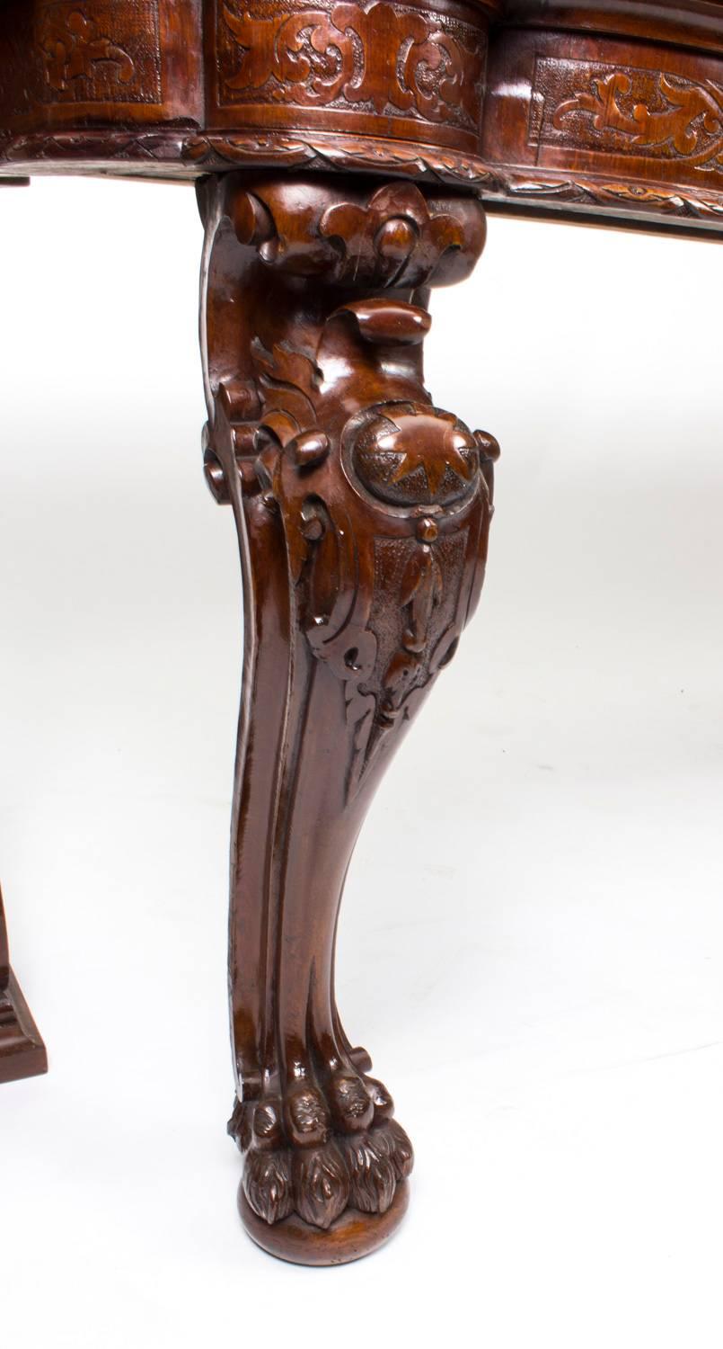 English 19th Century Victorian Serpentine Carved Serving Console Table