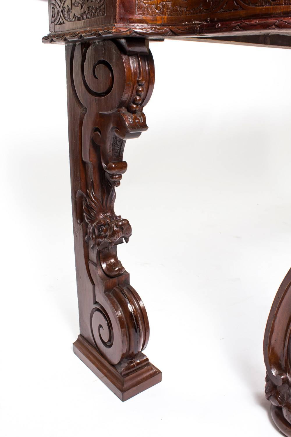 19th Century Victorian Serpentine Carved Serving Console Table 1