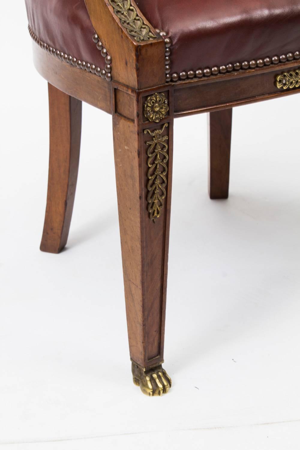 French 19th Century Second Empire Mahogany Tub Arm Desk Chair