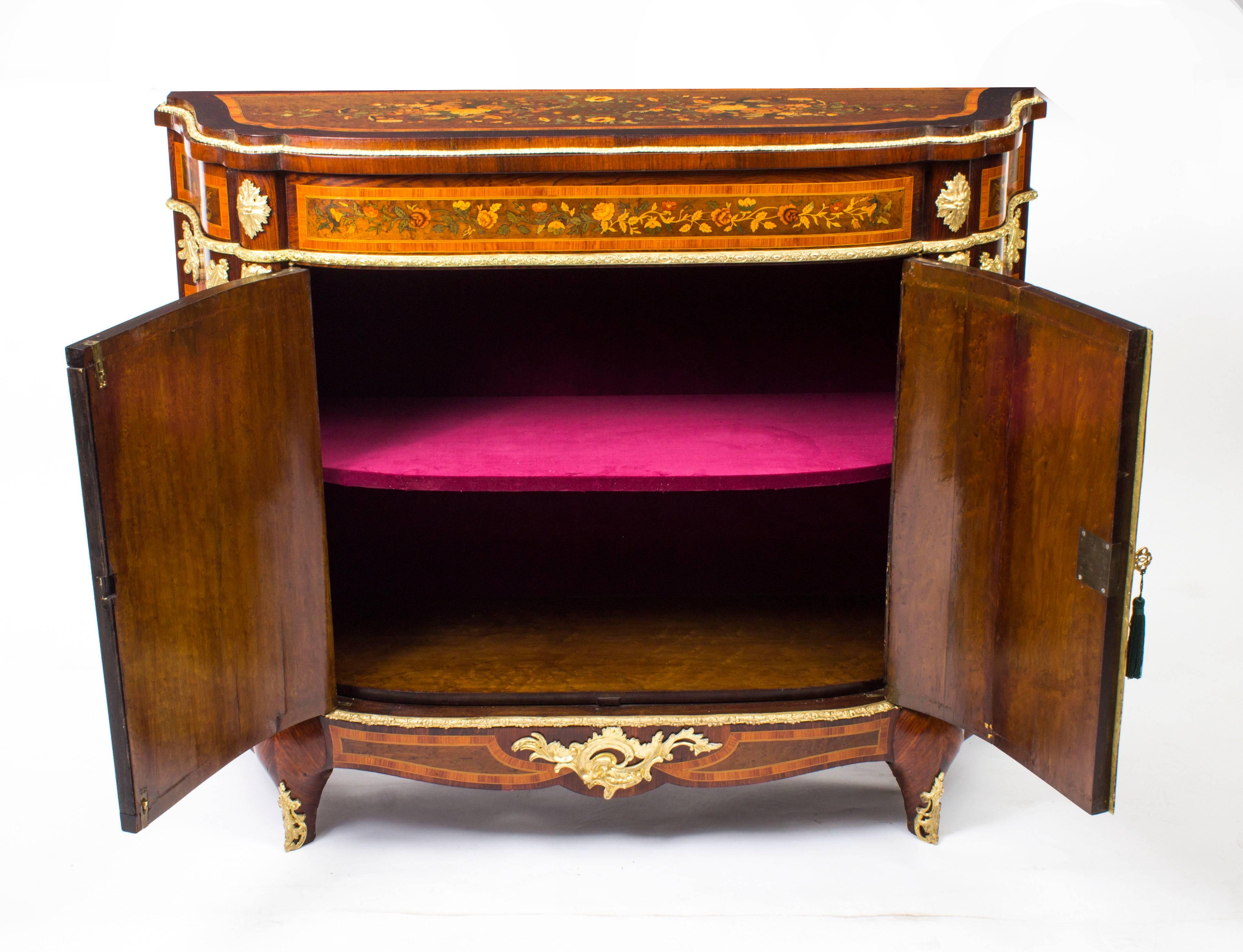 19th Century French Amboyna and Floral Marquetry Side Cabinet 6