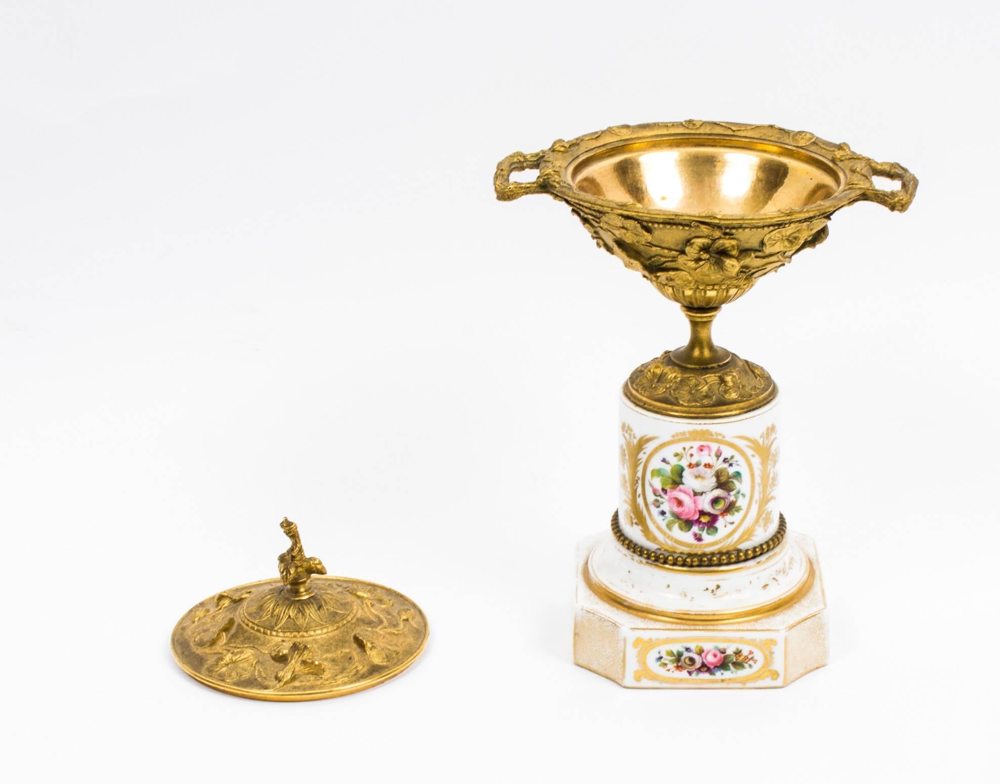 19th Century Pair of French Ormolu and Porcelain Urns 6