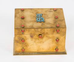 19th Century French Coral Mounted Brass Letter Stationary Box