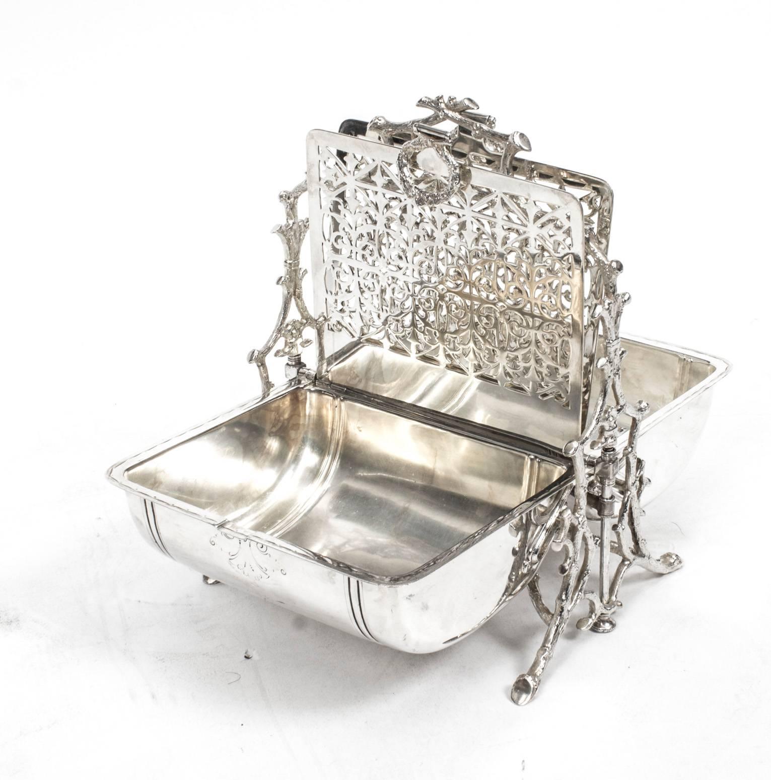 Antique Victorian Silver Plated Folding Biscuit Box, 1890 4
