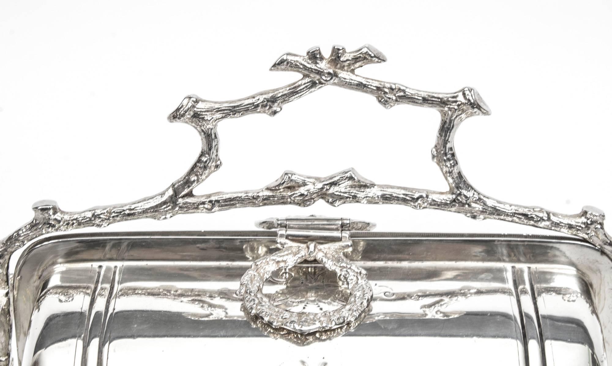 English Antique Victorian Silver Plated Folding Biscuit Box, 1890