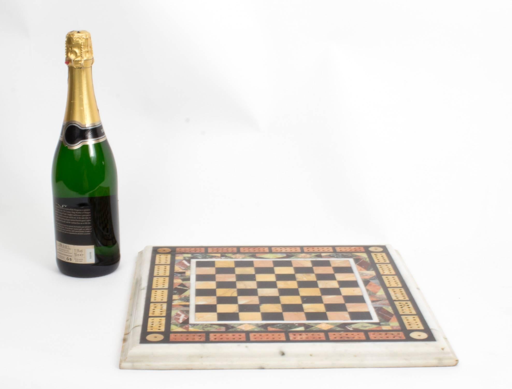 19th Century Antique Chess and Cribbage Specimen Marble Tabletop, circa 1880