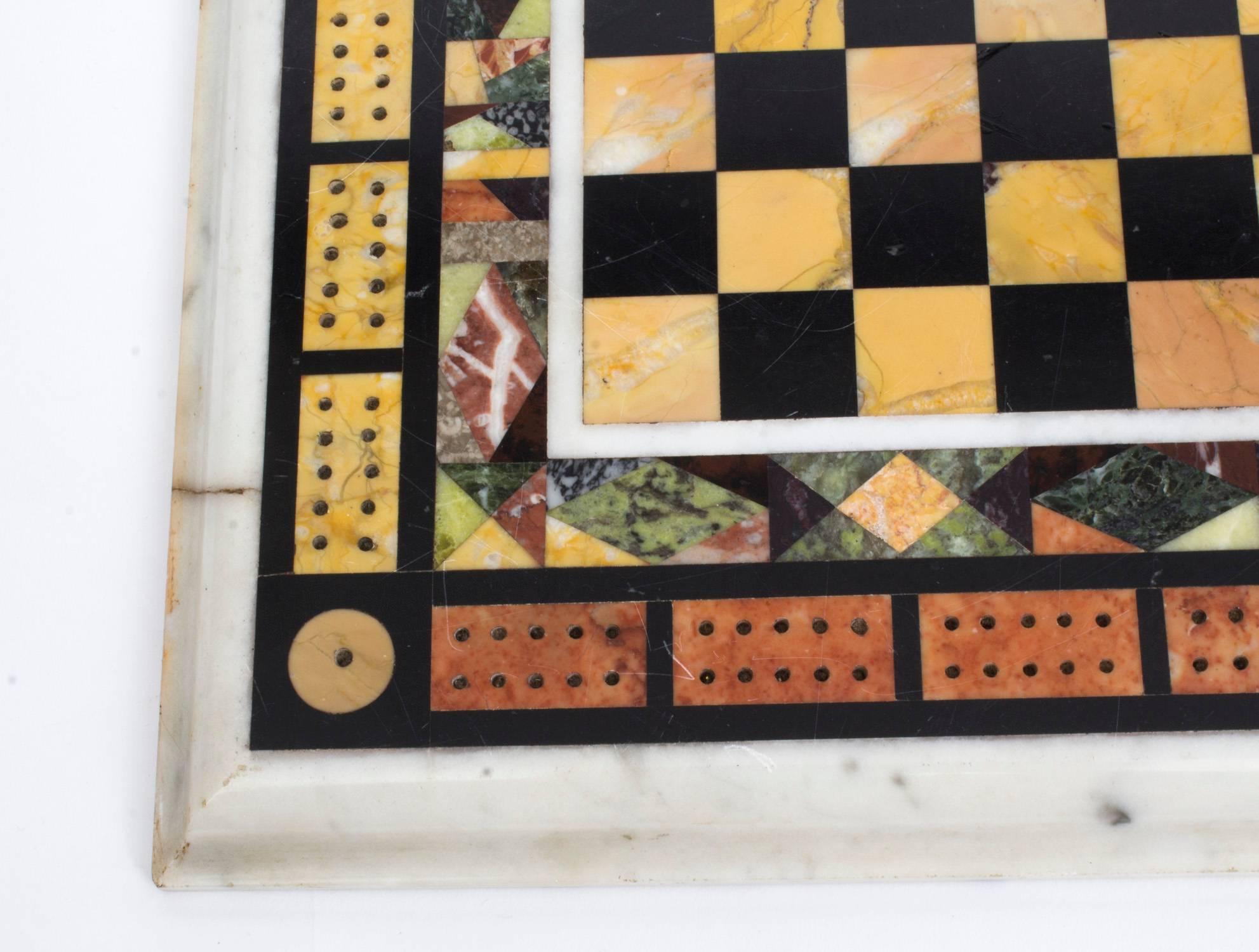 Antique Chess and Cribbage Specimen Marble Tabletop, circa 1880 In Excellent Condition In London, GB