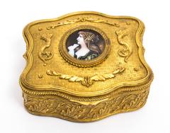 19th Century Gilt Bronze Jewellery Casket & Limoges Miniature