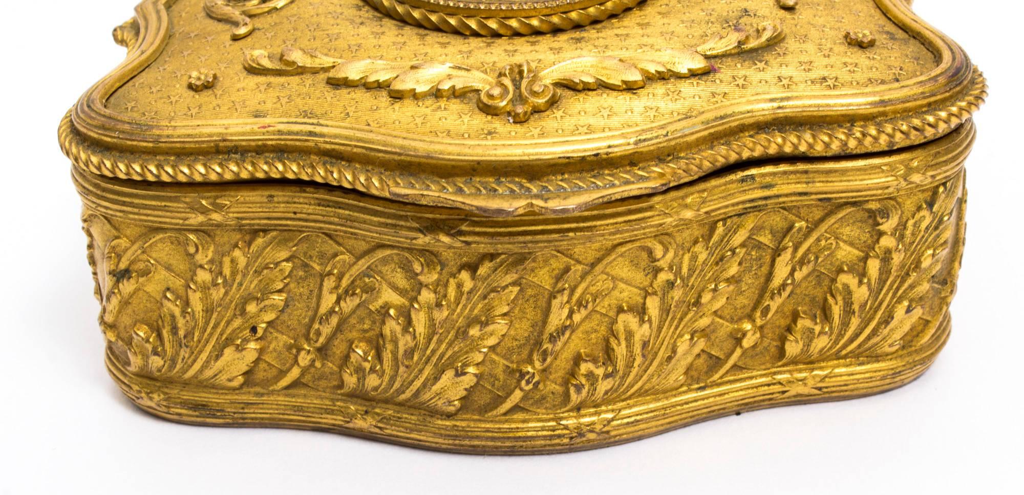 Napoleon III 19th Century Gilt Bronze Jewellery Casket & Limoges Miniature