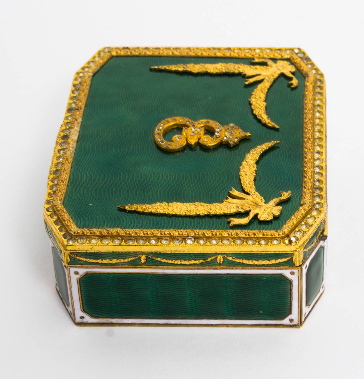 Antique Russian Gilt Bronze Enamel Trinket Box, Empress Catherine the Great 3