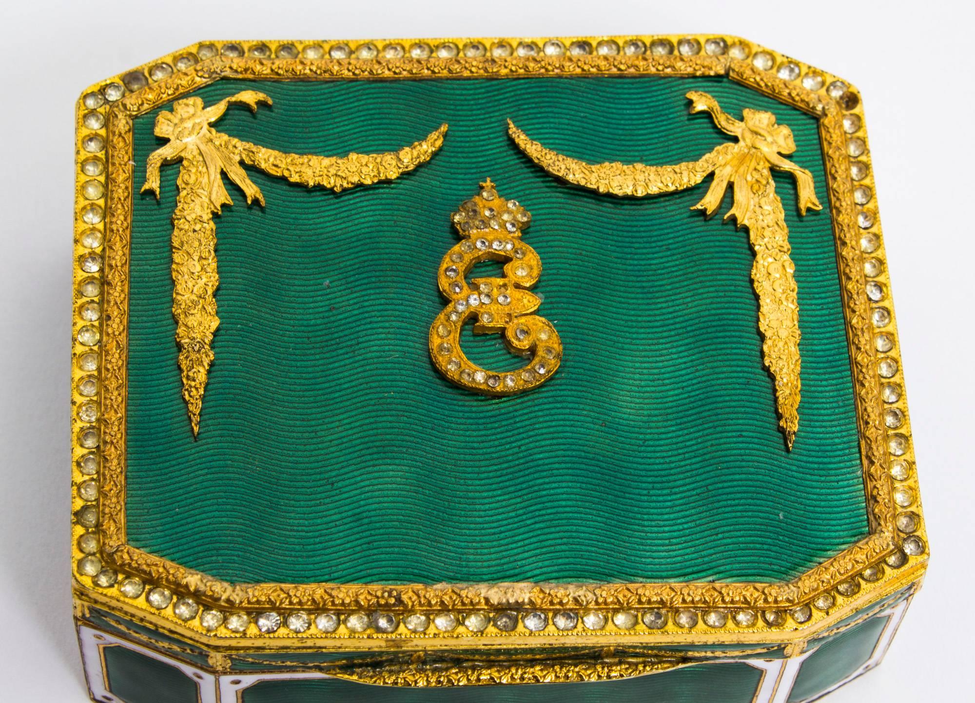 Mid-19th Century Antique Russian Gilt Bronze Enamel Trinket Box, Empress Catherine the Great