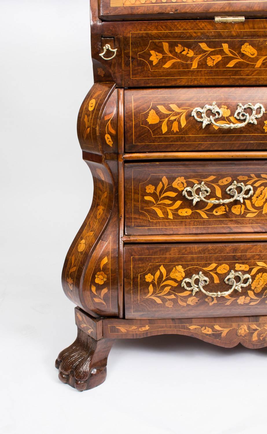 18th Century Dutch Burr Walnut Floral Marquetry Bureau For Sale 2