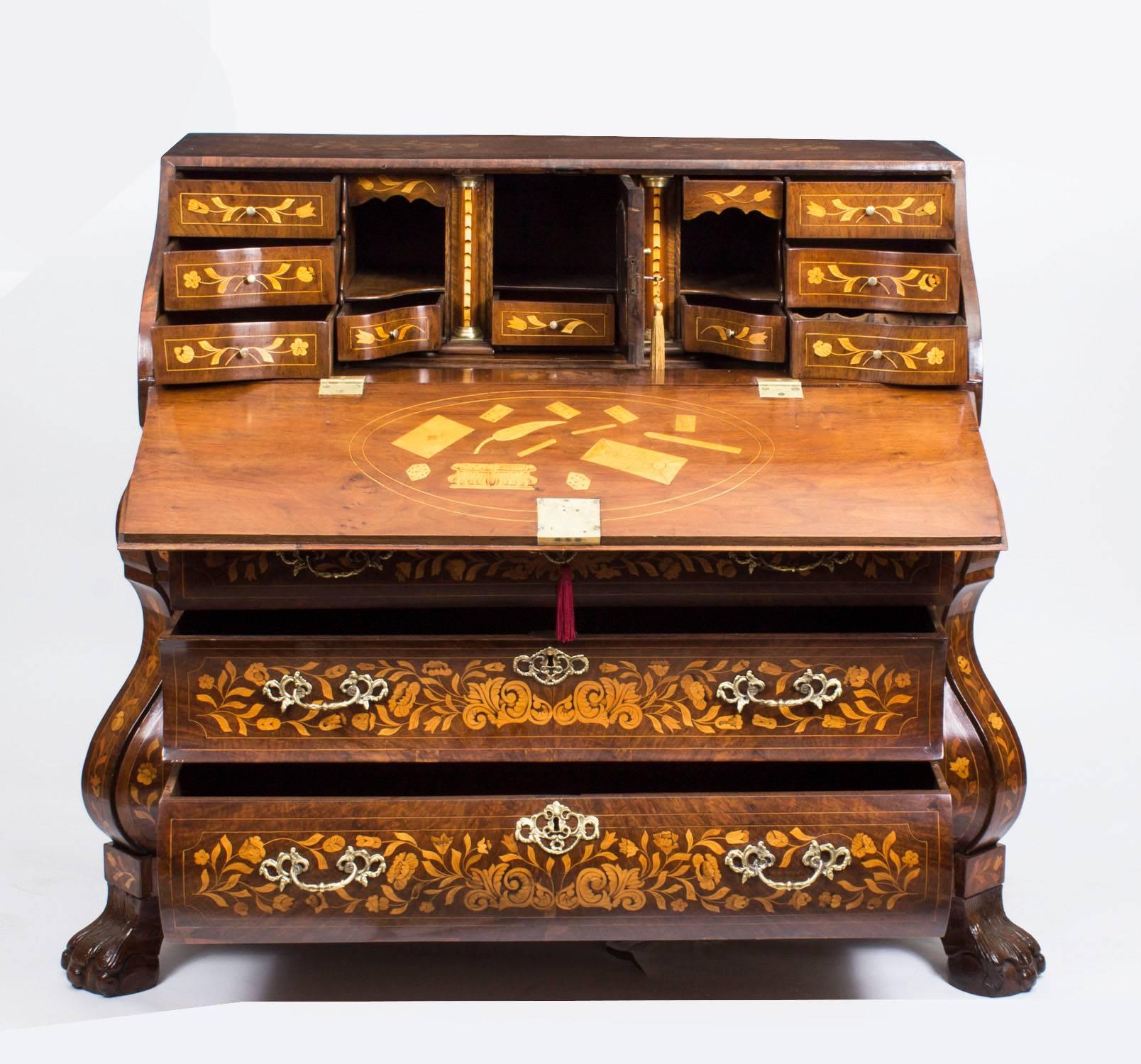 18th Century Dutch Burr Walnut Floral Marquetry Bureau For Sale 5