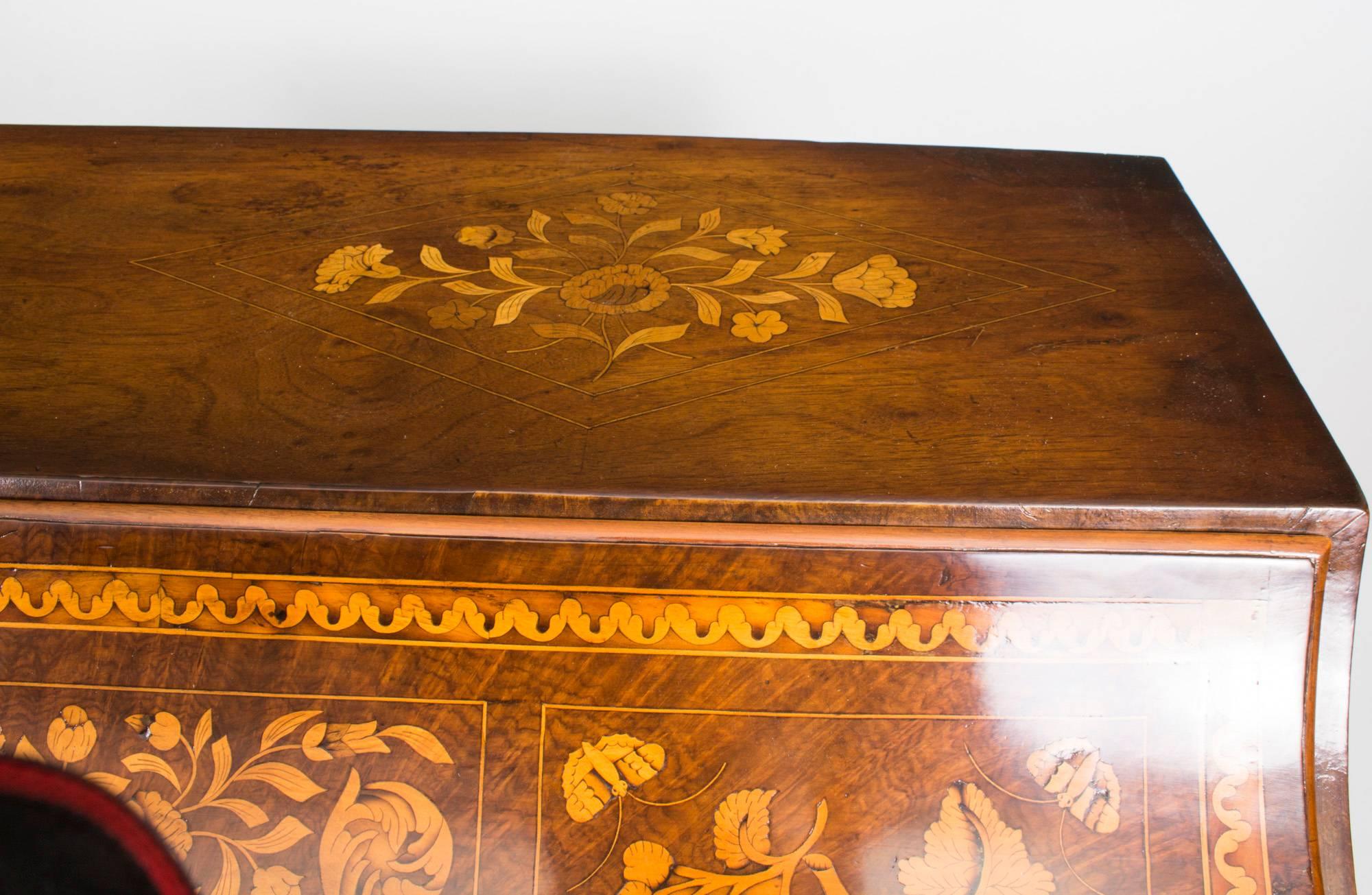 18th Century Dutch Burr Walnut Floral Marquetry Bureau In Excellent Condition For Sale In London, GB
