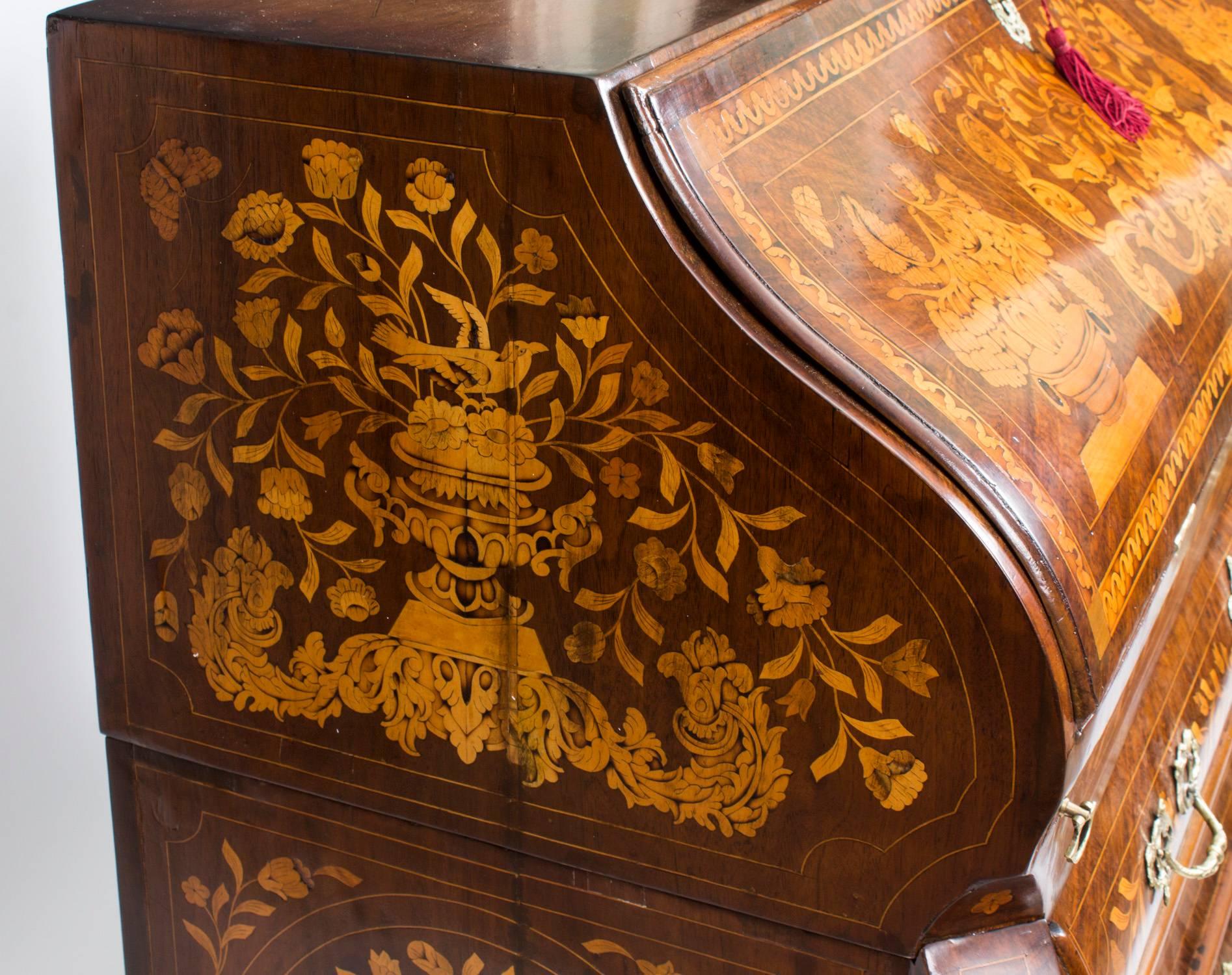 18th Century Dutch Burr Walnut Floral Marquetry Bureau For Sale 4